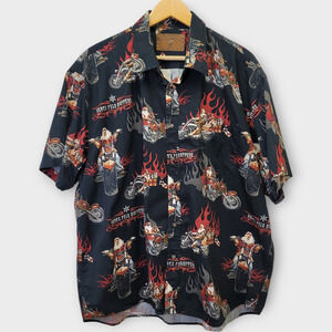 North River Shirt Mens XXL Black Motorcycle Biker Santa‎ Button Up Short Sleeve